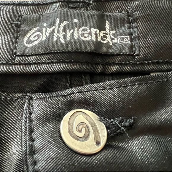 Girlfriends LA black silky patent like flare leg pants sz 15. Y2K mallgoth VNT - Picture 7 of 14